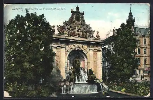 AK Stettin, Berlinertor mit Felderhofbrunnen