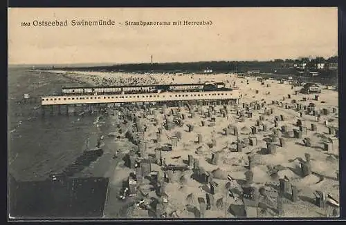 AK Swinemünde, Ostseebad, Strandpanorama mit Herrenbad