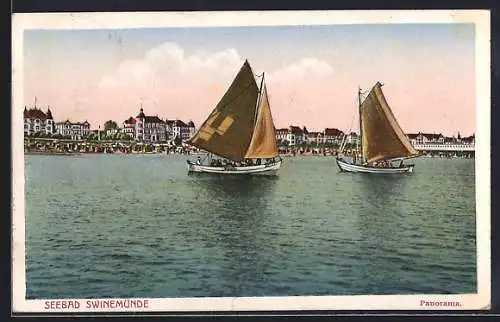 AK Swinemünde, Panorama mit Seglern