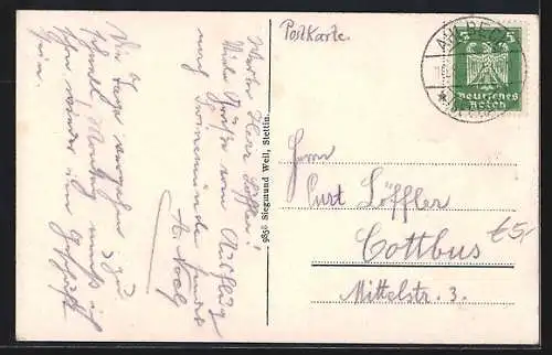 AK Swinemünde, Panorama mit Seglern