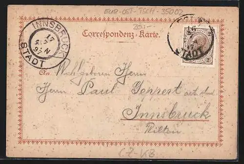 Lithographie Eger, Gasthaus Egerer Rathskeller mit Aussen- und Innenansicht