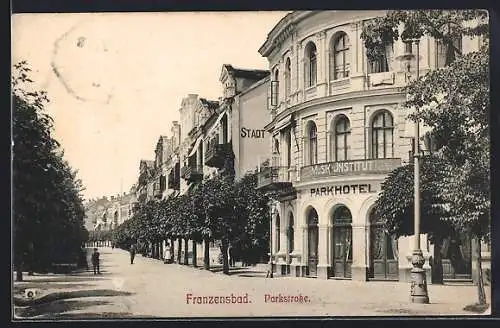 AK Franzensbad, Parkstrasse mit Parkhotel
