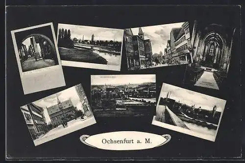 AK Ochsenfurt a. M., Marktplatz, Inneres der Katholischen Pfarrkirche, Strassenpartie