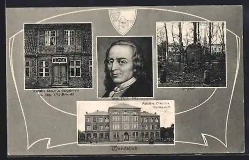 AK Hamburg-Wandsbek, Denkmal, Matthias Claudius Gymnasium, Matthias Claudius Geburtshaus