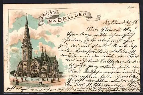 Lithographie Dresden-Neustadt, Blick auf die Garnisonkirche