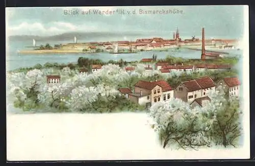 Lithographie Werder a. H., Ortsansicht v. d. Bismarckhöhe