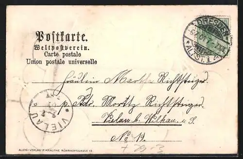 Passepartout-Lithographie Dresden, Postplatz, Kirschen