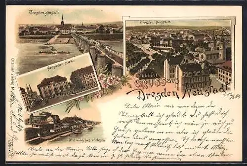 Lithographie Dresden-Neustadt, Italiensiches Dörfchen, Ortsansicht aus der Vogelschau