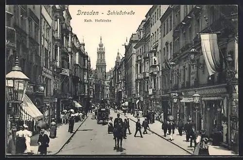 AK Dresden, Blick in die belebte Schlossstrasse