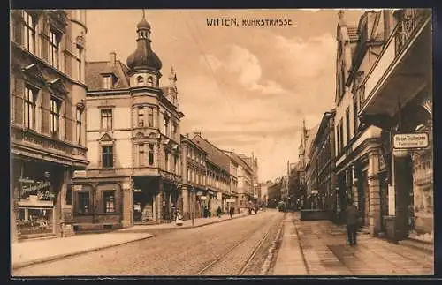 AK Witten, Ruhrstrasse mit Geschäften