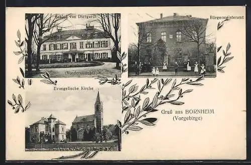 AK Bornheim /Vorgebirge, Schloss van Diergardt, Bürgermeisteramt, Evangelische Kirche
