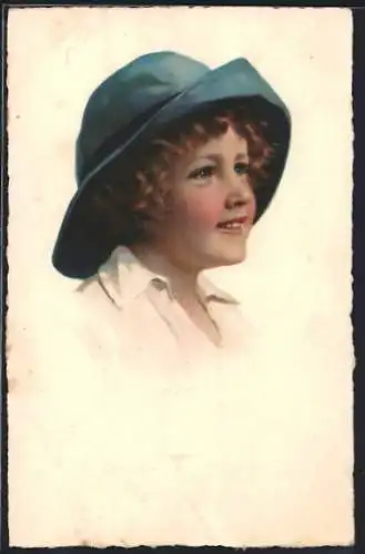AK lachendes Mädchen mit blauem Hut