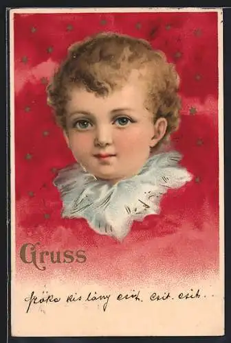 Lithographie Kind vor grünem Sternenhimmel