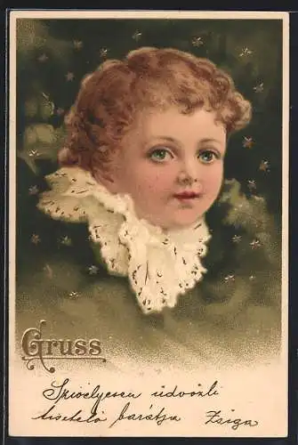 Lithographie Gesicht eines Kindes, Sterne