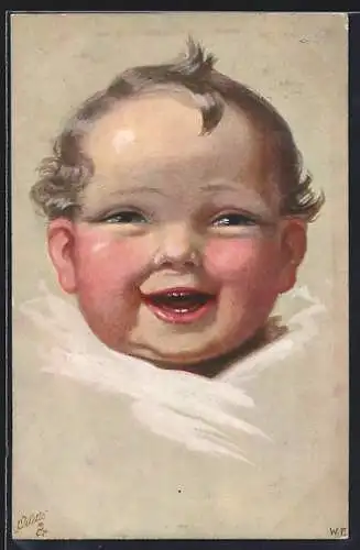 Künstler-AK Wally Fialkowska: Lachen und Weinen, Glücklicher Säugling