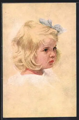 AK Kleines Mädchen mit blauer Schleife