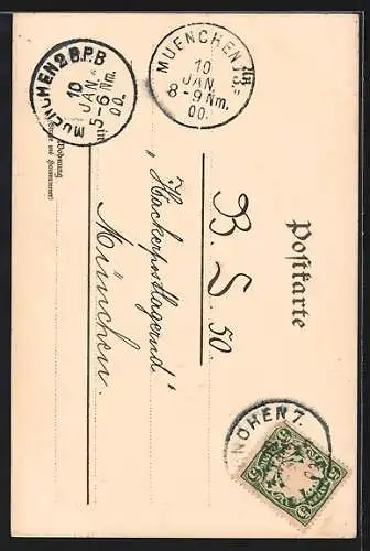 Lithographie Kind mit blondem Haar vor blauem Sternenhimmel