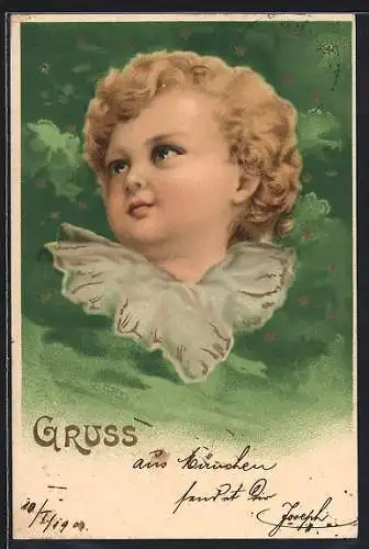 Lithographie Blondschopf vor rotem Hintergrund