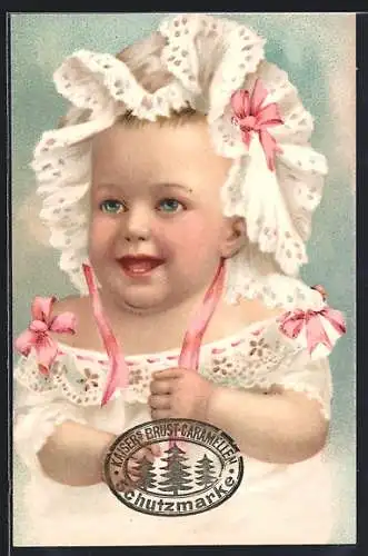 AK Kleinkind im Spitzenkleidchen mit Schleifen freut sich