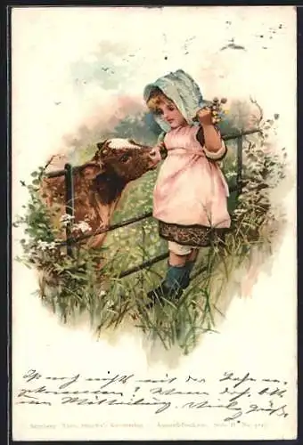 Künstler-Lithographie Theo Stroefer Serie II Nr. 5147: Kind und Kalb