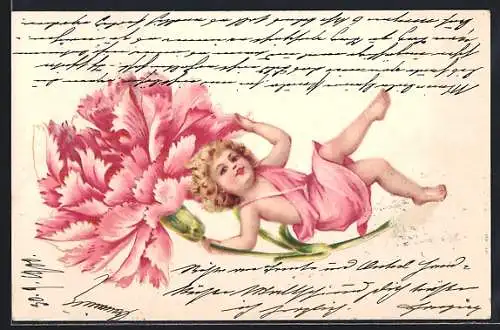 AK Kleines Kind mit einer rosafarbenen Nelke