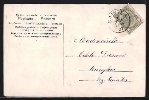 AK Mädchen im Kleid schreibt an der Staffelei