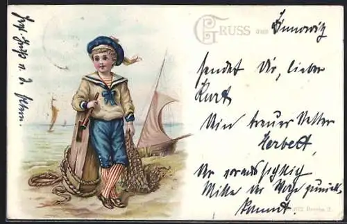 AK Kleiner Junge im Matrosenanzug mit Fernrohr