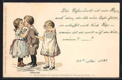 AK Kinderpaar küsst sich neben eifersüchtigem Mädchen