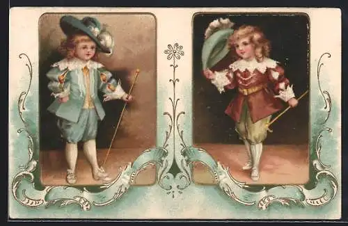 Lithographie Jungen in Mode aus dem 17. Jahrhundert