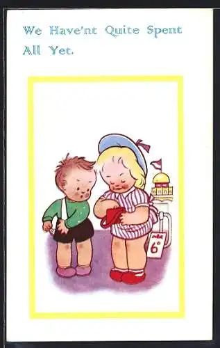 AK Mädchen mit Geldbörse und Jungen