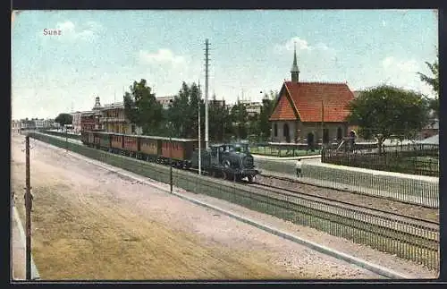 AK Suez, Kirche an der Eisenbahnstrecke