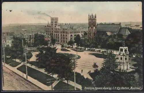 AK Montreal, Dominion Square showing C. P. Ry Station, Bahnhof