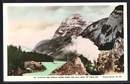 AK Field /B. C., Mt. Stephen and Kicking Horse River, Eisenbahn