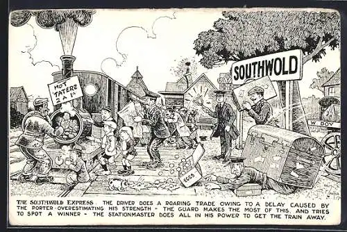 Künstler-AK sign. Reg Carter: The Southwold Express, The Driver does a roaring Trade owing to...
