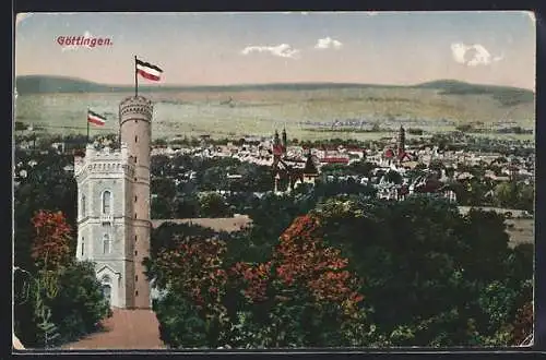 AK Göttingen, Ortsansicht mit Turm und Reichsfahne