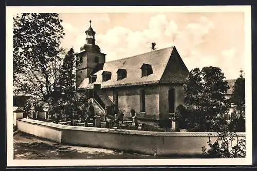 AK Berlstedt /Th., Evangelische Kirche mit Kirchhof