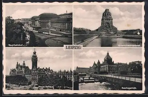 AK Leipzig, Hauptbahnhof, Neues Rathaus, Völkerschlachtdenkmal