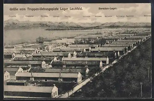 AK Lager Lechfeld, Blick auf Barackenlager und Umland, Zugspitze, Breitenberg