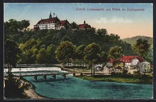 AK Lichtenwalde, Schloss Lichtenwalde und Mühle im Zschopautale