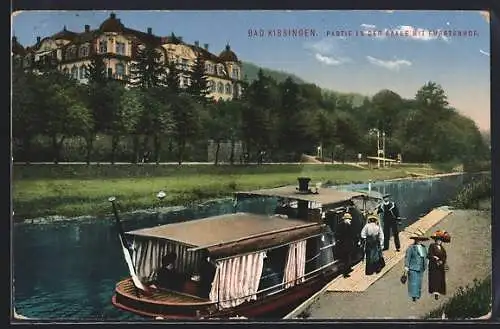 AK Bad Kissingen, Partie an der Saale mit Fürstenhof und Boot