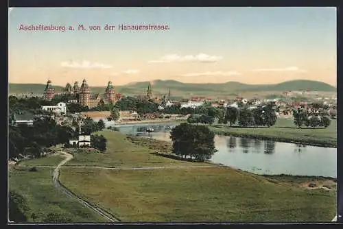 AK Aschaffenburg a. M., Teilansicht mit Schloss von der Hanauerstrasse aus