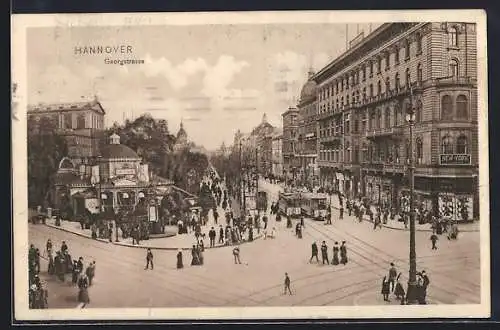 AK Hannover, Georgstrasse mit Cafe Kröpcke und Strassenbahn