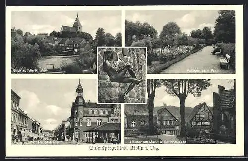 AK Mölln i. Lbg., Hauptstrasse, Häuser am Markt u. Gerichtslaube, Blick auf die Kirche