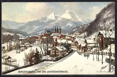 Künstler-AK Berchtesgaden, Ortsansicht von der Locksteinstrasse