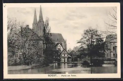 AK Soest, Partie am Teich mit Kirche