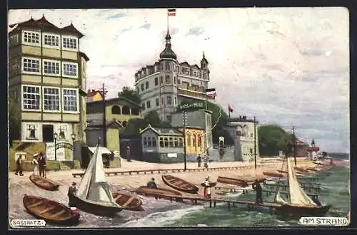 Künstler-AK Sassnitz, Strandhotels mit Strandleben