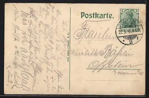 AK Coblenz, Bahnbogen mit Wacht am Rhein