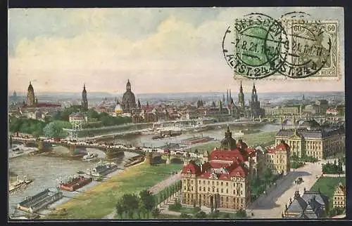 AK Dresden-Neustadt, Zeppelin-Ansicht der Ministerien u.der Altstadt