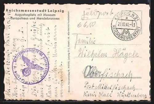 AK Leipzig, Augustusplatz mit Museum, Europahaus und Mendebrunnen