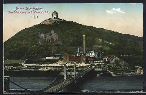 AK Porta Westfalica, Wittekindsberg und Kettenbrücke